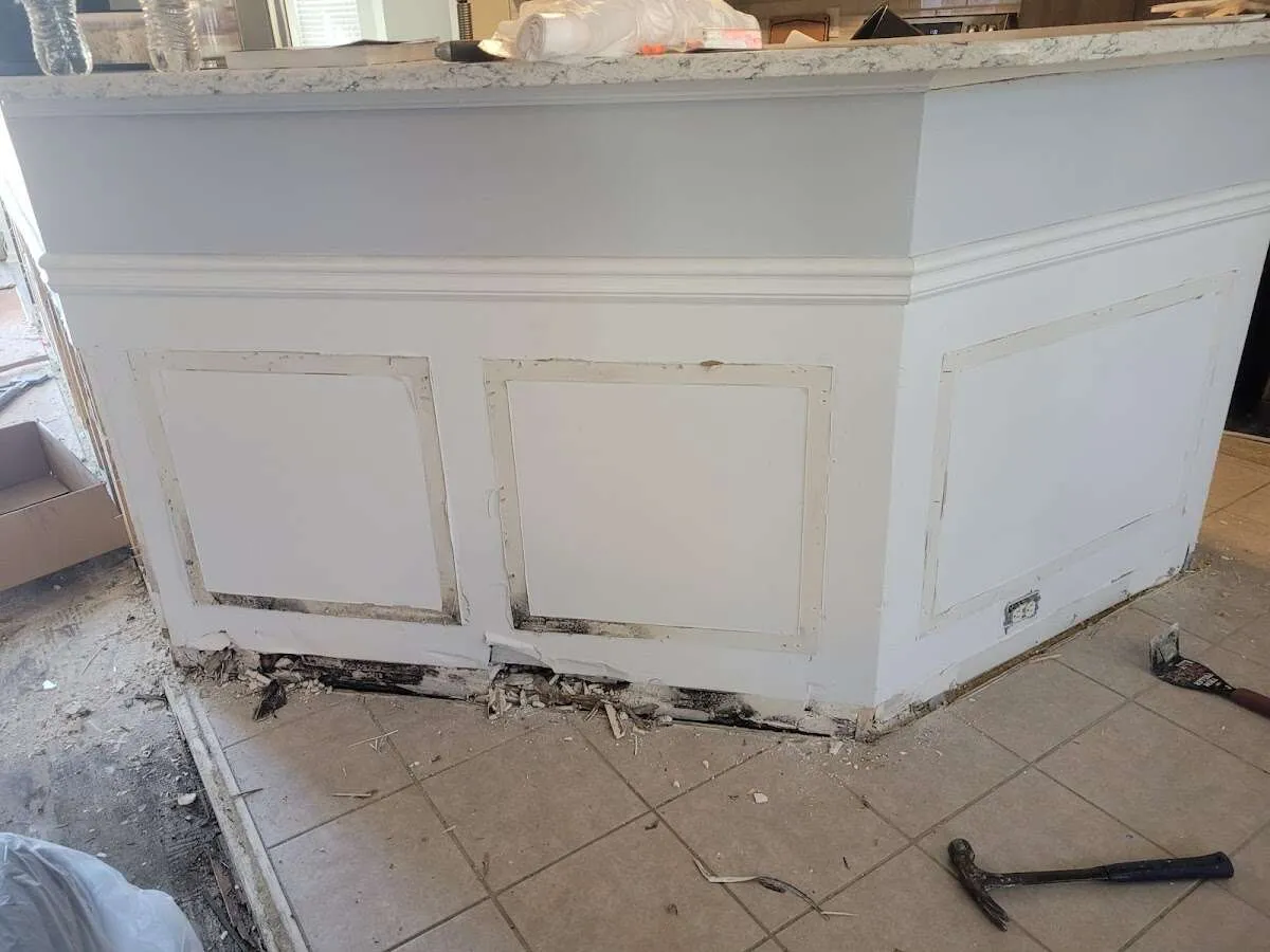 Water damage and mold on kitchen during Storm Damage Restoration in New Richmond